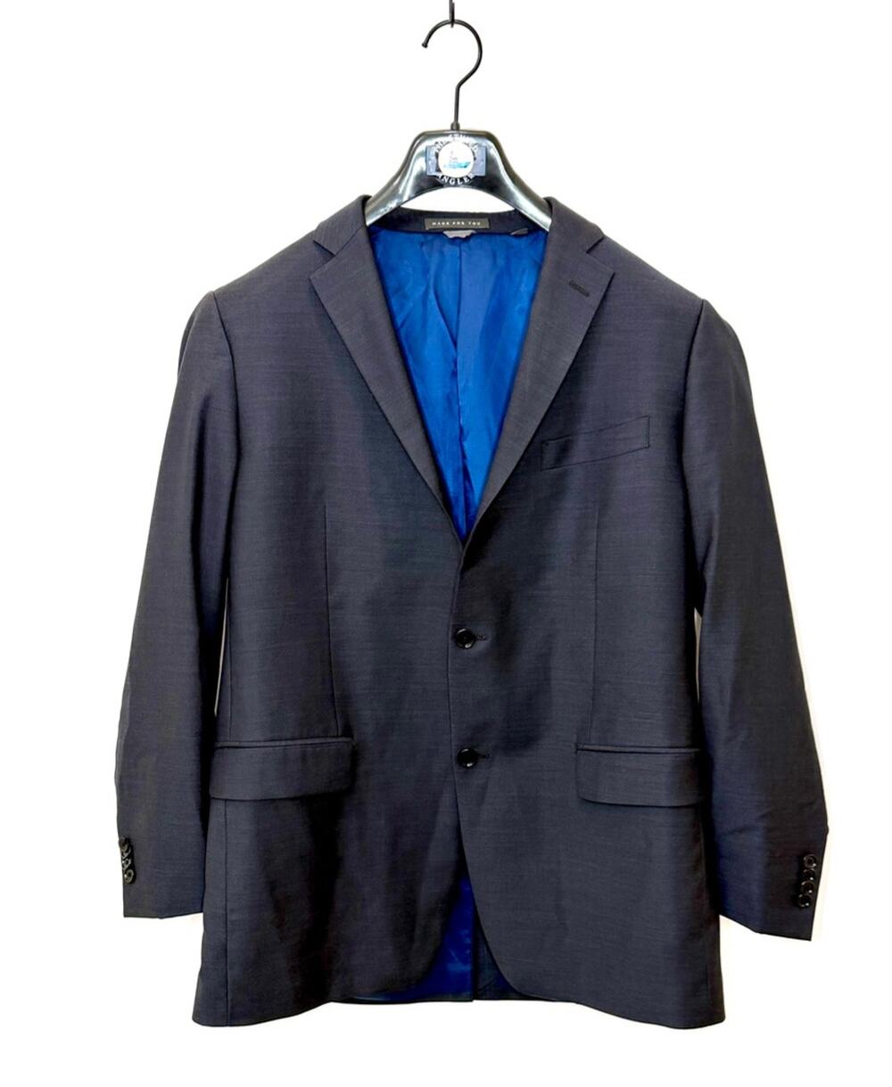 Indochino Mens Custom Suit Jacket Blazer Gray Blue Lining Two Button